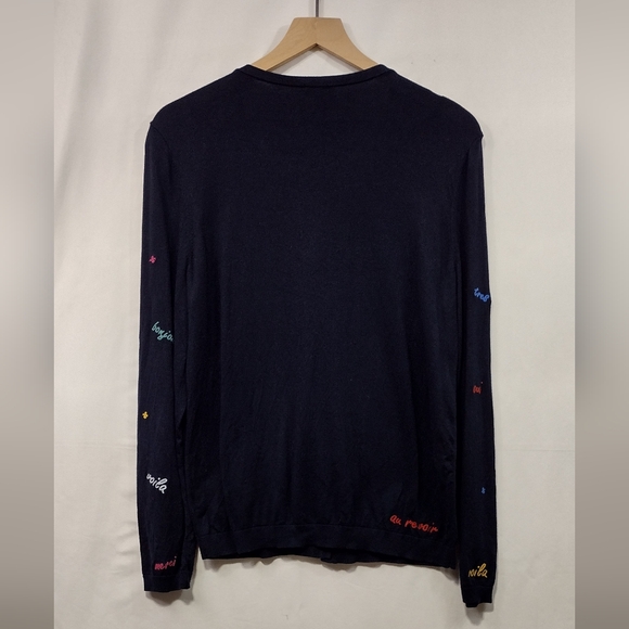 Talbots Charming Embroidered Sweater Cardigan Women's L Blue French Artsy Retro - Picture 8 of 12